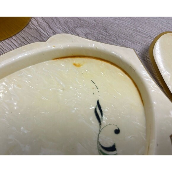 VTG Pyralin Celluloid Pearlized Vanity Set Tray Mirror Shoe Horn Powder Boxes - Picture 8 of 16